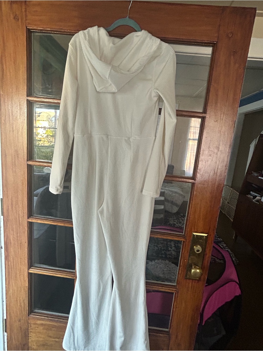 Fabletics Cream Ribbed Zip-Front Long-Sleeve Jumpsuit - Picture 5 of 5